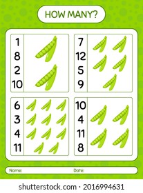 How many counting game with peas. worksheet for preschool kids, kids activity sheet, printable worksheet