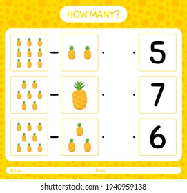 How many counting game with pinapple worksheet for preschool kids, kids activity sheet, printable worksheet