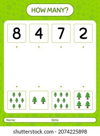 How many counting game with pine tree. worksheet for preschool kids, kids activity sheet
