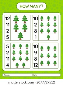 How many counting game with pine tree. worksheet for preschool kids, kids activity sheet