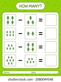 How many counting game with pine tree. worksheet for preschool kids, kids activity sheet