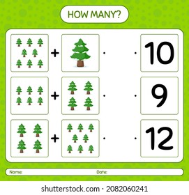 How many counting game with pine tree. worksheet for preschool kids, kids activity sheet