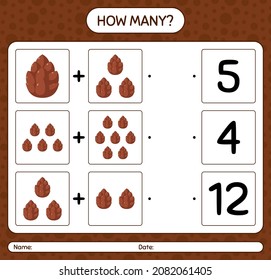 How many counting game with pine cone. worksheet for preschool kids, kids activity sheet