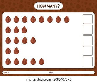How many counting game with pine cone. worksheet for preschool kids, kids activity sheet