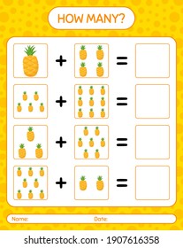 How many counting game with pineapple. worksheet for preschool kids, kids activity sheet, printable worksheet

