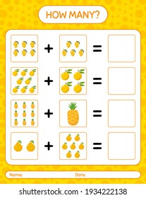 How many counting game pineapple, quince, ugli. worksheet for preschool kids, kids activity sheet, printable worksheet