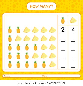 How many counting game with pineapple worksheet for preschool kids, kids activity sheet, printable worksheet