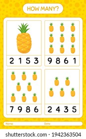 How many counting game with pineapple worksheet for preschool kids, kids activity sheet, printable worksheet