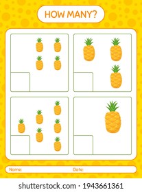 How many counting game with pineapple worksheet for preschool kids, kids activity sheet, printable worksheet