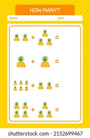 How many counting game with pineapple. worksheet for preschool kids, kids activity sheet