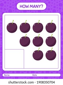 How many counting game with plum. worksheet for preschool kids, kids activity sheet, printable worksheet