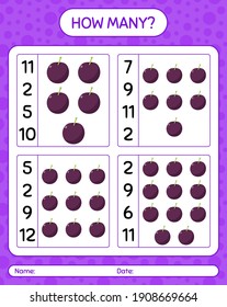 ¿Cuántos de los juegos con ciruela? hoja de trabajo para niños de preescolar, hoja de actividades para niños, hoja de trabajo imprimible