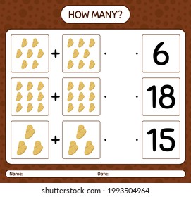 How many counting game with potato. worksheet for preschool kids, kids activity sheet, printable worksheet