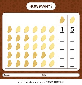 How many counting game with potato. worksheet for preschool kids, kids activity sheet, printable worksheet