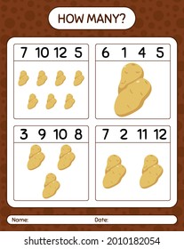 How many counting game with potato. worksheet for preschool kids, kids activity sheet, printable worksheet