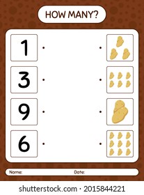 How many counting game with potato. worksheet for preschool kids, kids activity sheet, printable worksheet