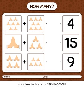 How many counting game with praying. worksheet for preschool kids, kids activity sheet, printable worksheet