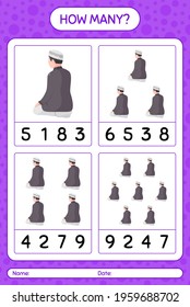 How many counting game with praying. worksheet for preschool kids, kids activity sheet, printable worksheet