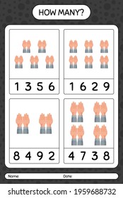 How many counting game with praying. worksheet for preschool kids, kids activity sheet, printable worksheet