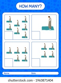 How many counting game with praying. worksheet for preschool kids, kids activity sheet, printable worksheet