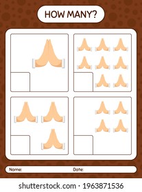 How many counting game with praying. worksheet for preschool kids, kids activity sheet, printable worksheet
