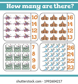 How many are there? Counting Game for Preschool Children. Count how many Educational a mathematical game. 