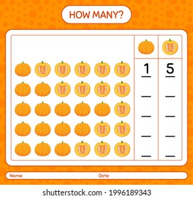 How many counting game with pumpkin. worksheet for preschool kids, kids activity sheet, printable worksheet