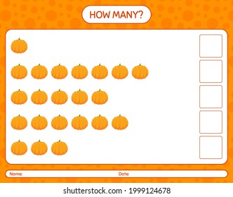 How many counting game with pumpkin. worksheet for preschool kids, kids activity sheet, printable worksheet