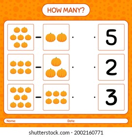 How many counting game with pumpkin. worksheet for preschool kids, kids activity sheet, printable worksheet