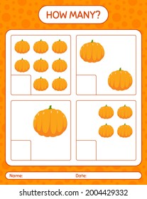 How many counting game with pumpkin. worksheet for preschool kids, kids activity sheet, printable worksheet