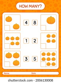 How many counting game with pumpkin. worksheet for preschool kids, kids activity sheet, printable worksheet