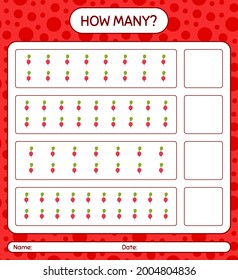 How many counting game with radish. worksheet for preschool kids, kids activity sheet, printable worksheet