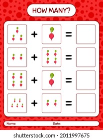 How many counting game with radish. worksheet for preschool kids, kids activity sheet, printable worksheet