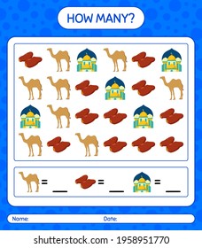How many counting game with ramadan icon. worksheet for preschool kids, kids activity sheet, printable worksheet