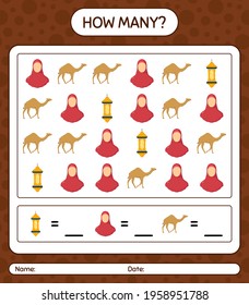 How many counting game with ramadan icon. worksheet for preschool kids, kids activity sheet, printable worksheet