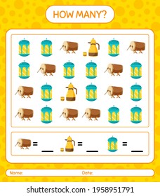How many counting game with ramadan icon. worksheet for preschool kids, kids activity sheet, printable worksheet