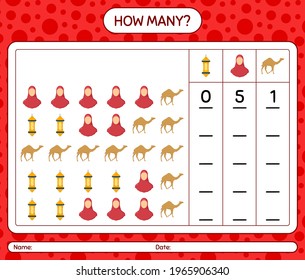 How many counting game with ramadan icon. worksheet for preschool kids, kids activity sheet, printable worksheet