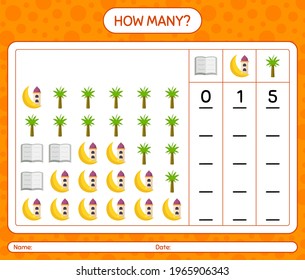 How many counting game with ramadan icon. worksheet for preschool kids, kids activity sheet, printable worksheet