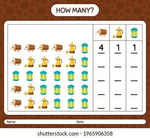 How many counting game with ramadan icon. worksheet for preschool kids, kids activity sheet, printable worksheet