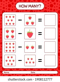 How many counting game raspberry. worksheet for preschool kids, kids activity sheet, printable worksheet