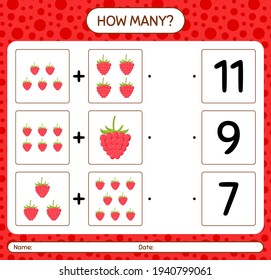 How many counting game with raspberry. worksheet for preschool kids, kids activity sheet, printable worksheet