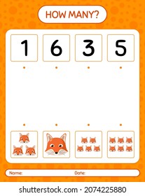 How many counting game with red fox. worksheet for preschool kids, kids activity sheet