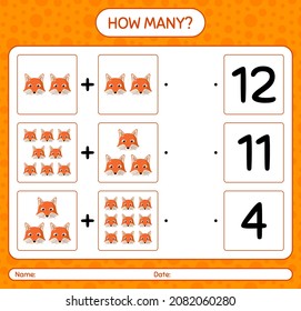 How many counting game with red fox. worksheet for preschool kids, kids activity sheet