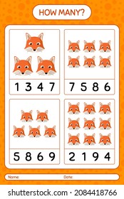 How many counting game with red fox. worksheet for preschool kids, kids activity sheet