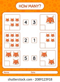 How many counting game with red fox. worksheet for preschool kids, kids activity sheet