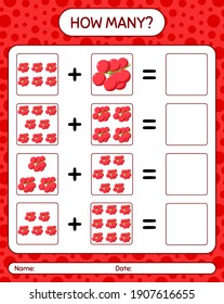 How many counting game with redberry. worksheet for preschool kids, kids activity sheet, printable worksheet
