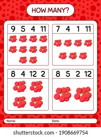 How many counting game with redberry. worksheet for preschool kids, kids activity sheet, printable worksheet