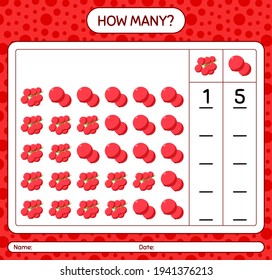 Wie viele Zähler mit Rotbeeren-Arbeitsblatt für Vorschulkinder, Kinderaktivitätsblatt, druckbares Arbeitsblatt