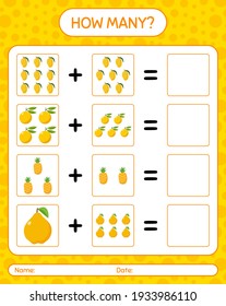 How many counting game reggfruit, honeydew melon, lemon. worksheet for preschool kids, kids activity sheet, printable worksheet