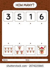 How many counting game with reindeer. worksheet for preschool kids, kids activity sheet